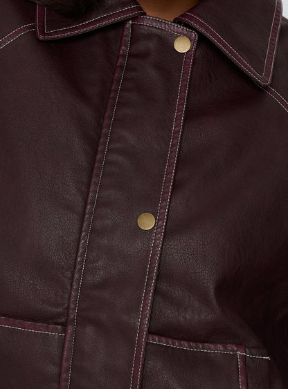 Jaxton Faux Leather Jacket Burgundy