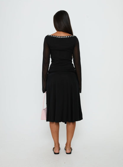 Joaney Tie Side Jersey Midi Skirt Black