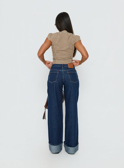 Darla Low Rise Straight Leg Cuff Jean Dark Blue Wash