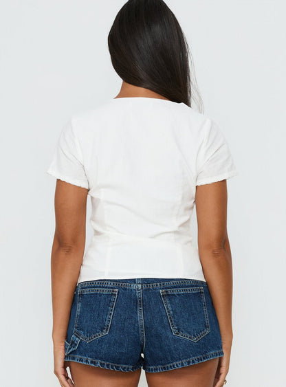 Small Fortune Lace Trim Short Sleeve Blouse Top White