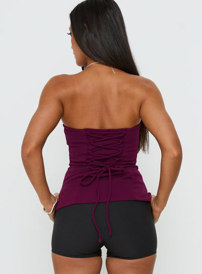 Loreto Strapless Tie Back Top Plum