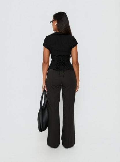 Belvia Layered Mid Rise Pants Slate Grey