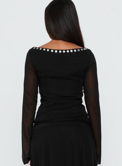 Novare Chiffon Long Sleeve Button Detail Top Black