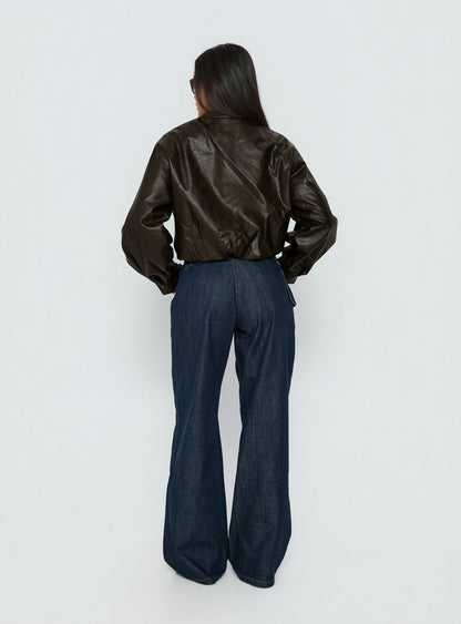 Paltrow Mid Rise Wide Leg Cargo Jeans Dark Blue Wash