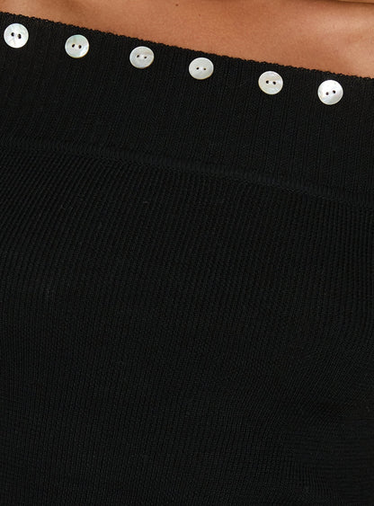 Miralys Off Shoulder Long Sleeve Knit Top Black
