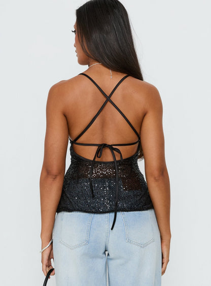 Opaline Sequin Cami Top Black