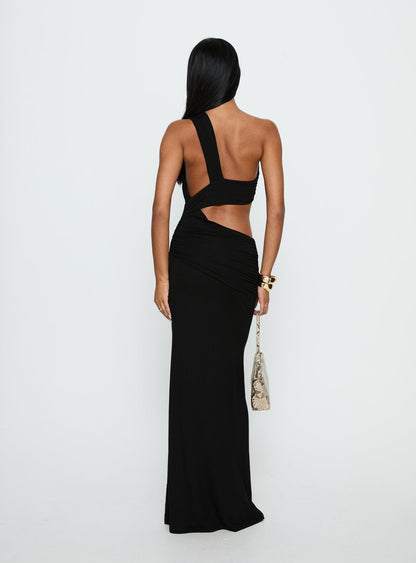 Loletta Draped One Shoulder Maxi Dress Black