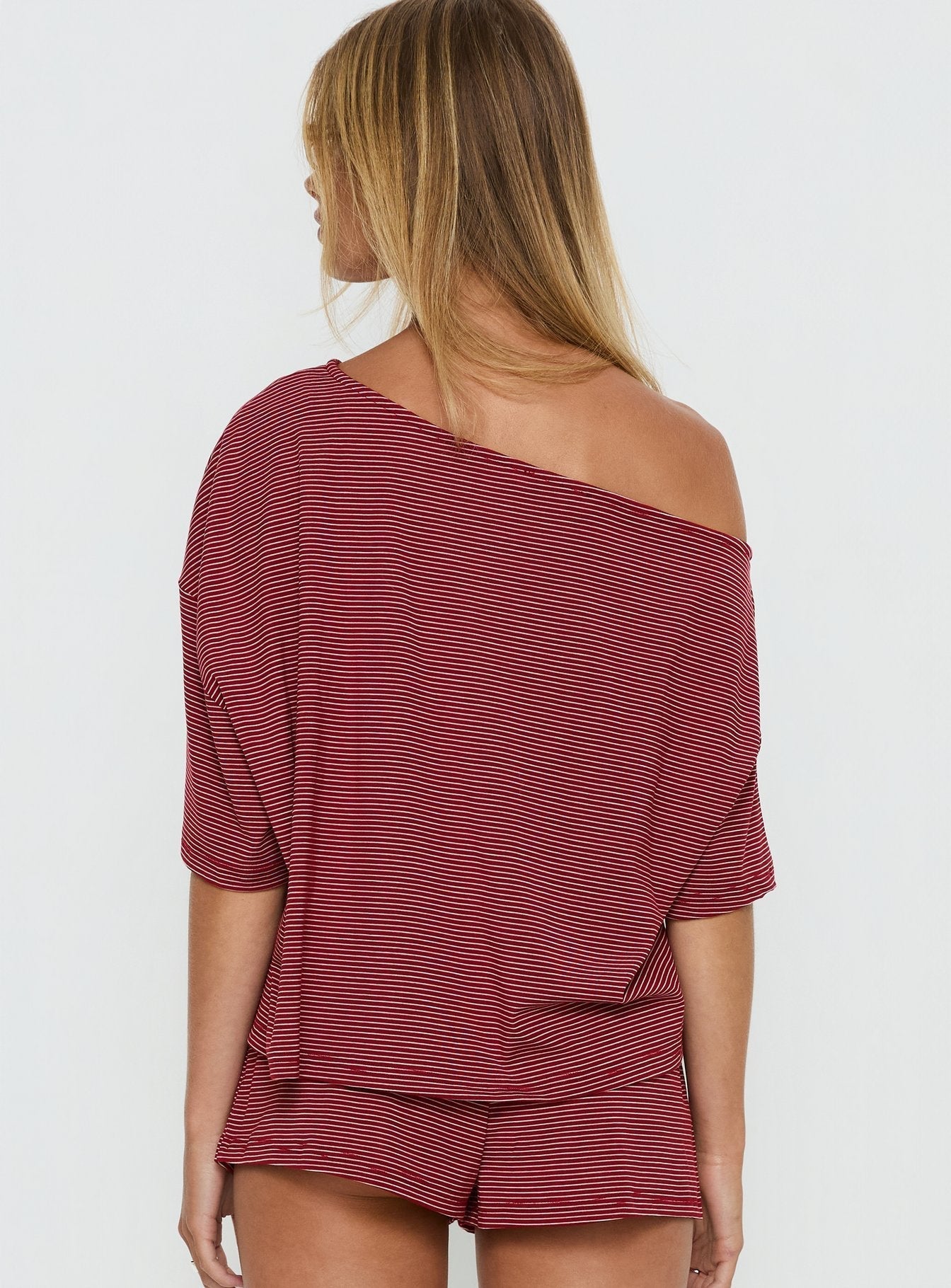 Sugar Surge Off Shoulder Sleep Top Cherry Stripe