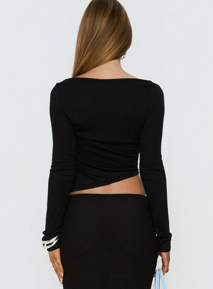 Glimpse Spiral Detail Long Sleeve Top Black