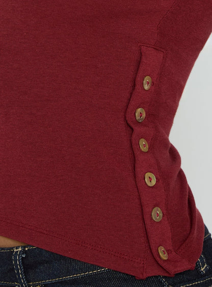 Think of Me Long Sleeve One Shoulder Top Cherry