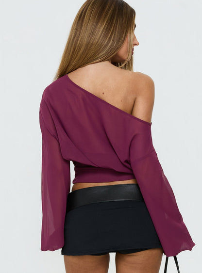 Idalina Slouchy Chiffon Top Plum