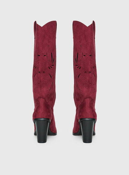 Ronso Faux Suede Cowboy Boots Burgundy