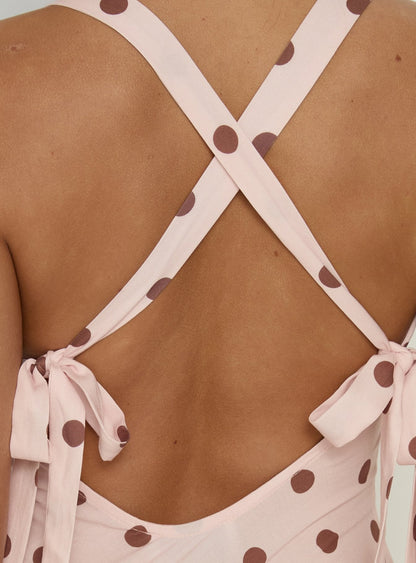 Picante Bias Cross Back Maxi Dress Pink Polka