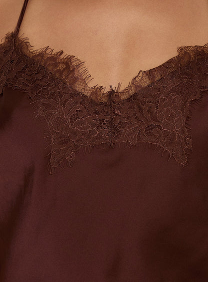 Cosetta Lace Trim Asymmetrical Cami Top Chocolate
