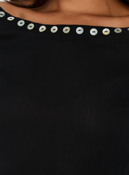 Novare Chiffon Long Sleeve Button Detail Top Black