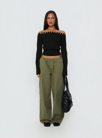 Miralys Off Shoulder Long Sleeve Knit Top Black
