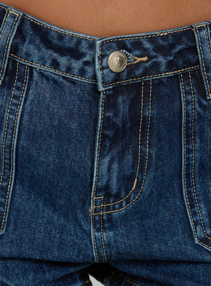 Kirkes Cargo Micro Denim Short Mid Blue Wash