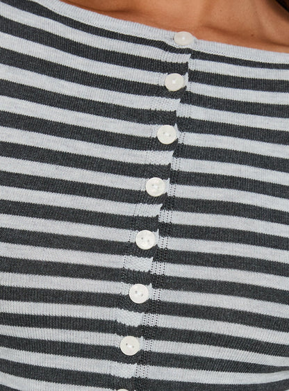 Vesira Button Detail Long Sleeve Knit Cardigan Stripe