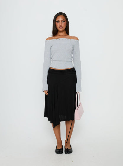 Miralys Off Shoulder Long Sleeve Knit Top Grey