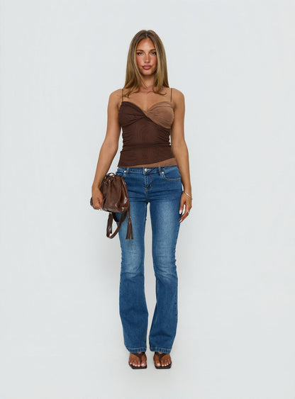 Seagrass Twisted Bust Ruched Top Chocolate