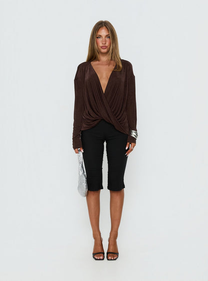 Tit For Tat Long Sleeve Draped Top Chocolate