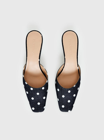 Kaelina Kitten Heels Denim Polka