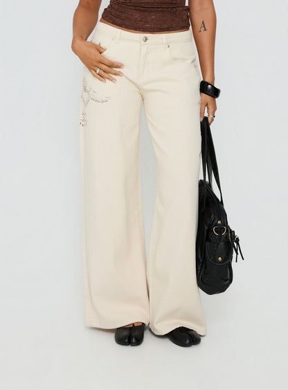 Than Forever Love Graphic Denim Jeans Cream