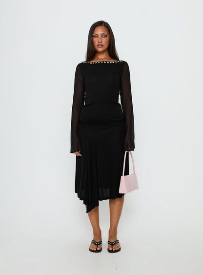 Novare Chiffon Long Sleeve Button Detail Top Black