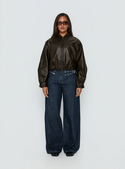 Mastery PU Bomber Jacket Washed Brown
