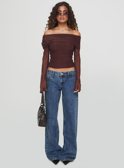 Serenah Mesh Off The Shoulder Top Brown