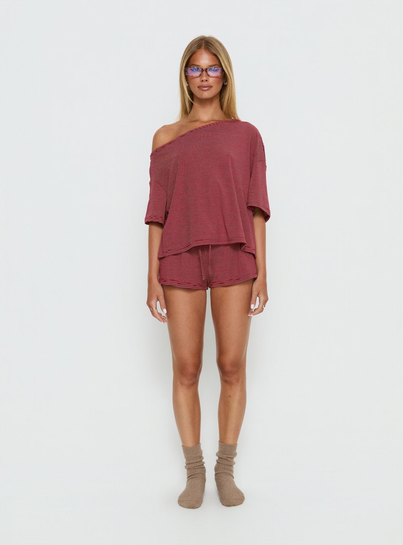Sugar Surge Tie Waist Shorts Cherry Stripe