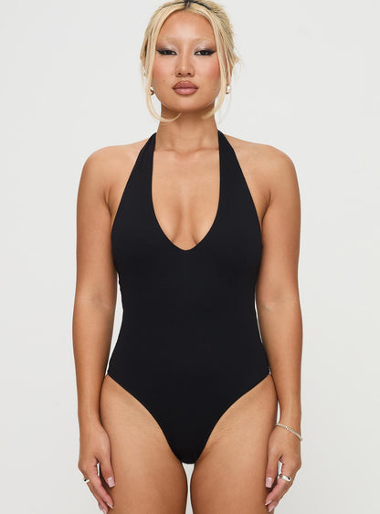 Someone New Halter Bodysuit Black