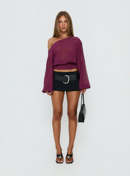 Idalina Slouchy Chiffon Top Plum