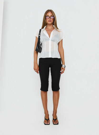 Rusten Sheer Cinched Collared Top White