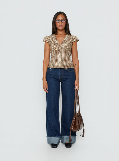 Darla Low Rise Straight Leg Cuff Jean Dark Blue Wash