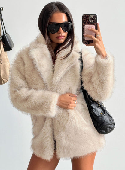 Clova Faux Fur Coat Grey
