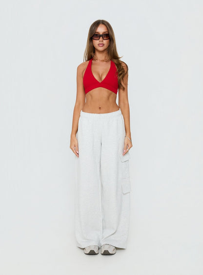 In Motion Active Plunge Halter Crop Top Red