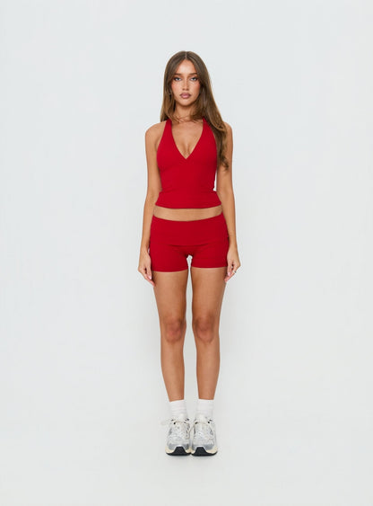 Peak Foldover Micro Shorts Red