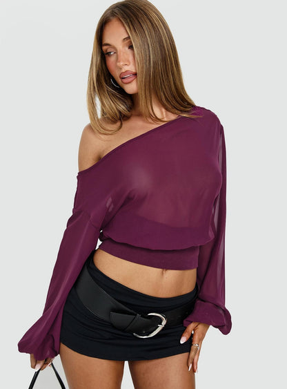 Idalina Slouchy Chiffon Top Plum