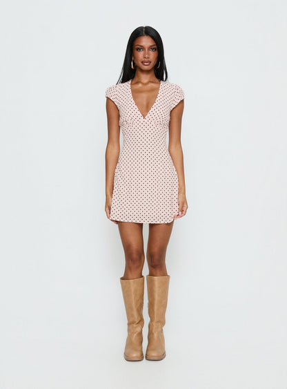 Cannelloni Mini Dress Pink / Brown Polka Dot