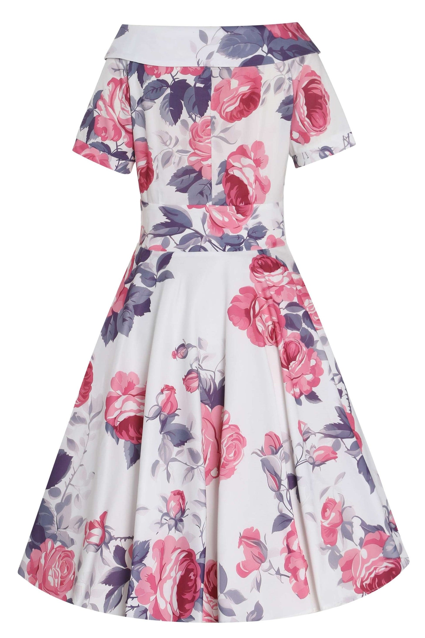 Darlene Pastel Roses Flared Dress In White