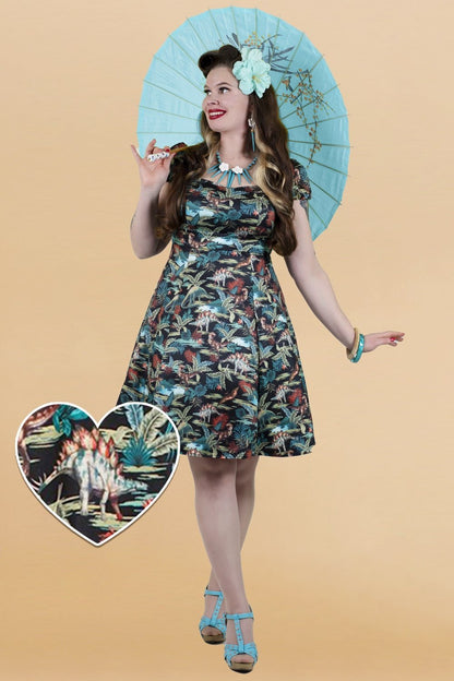 Claudia Black Jurassic Dinosaur Print Sleeved Swing Dress