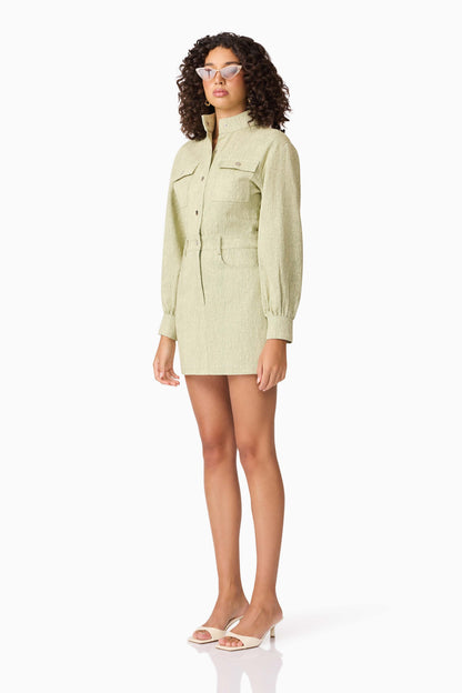 CURAAE Gretal Long Sleeve Mini Dress in Green