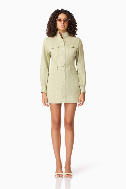 CURAAE Gretal Long Sleeve Mini Dress in Green