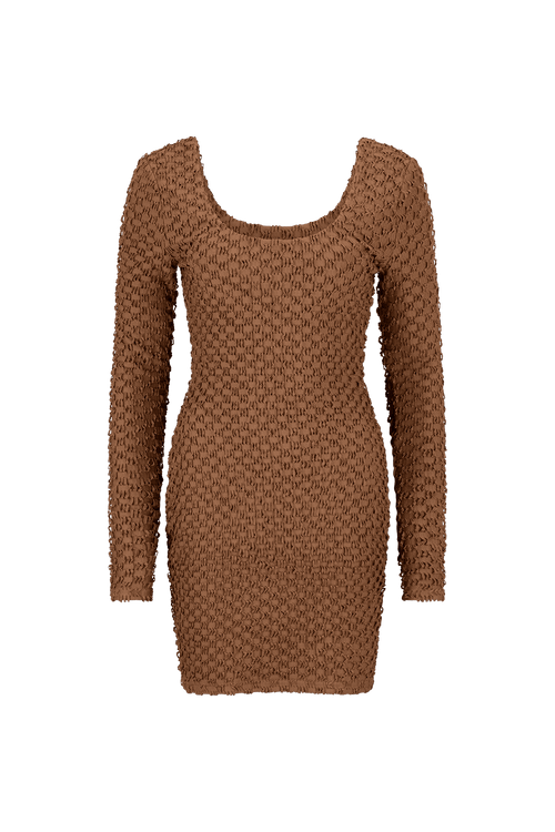CURAAE Avery Textured Scoop Mini Dress In Brown