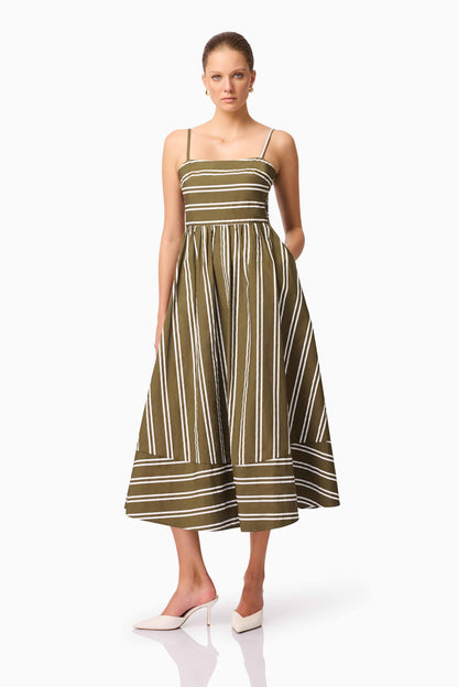 CURAAE Giverny Stripped Midi Dress in Green