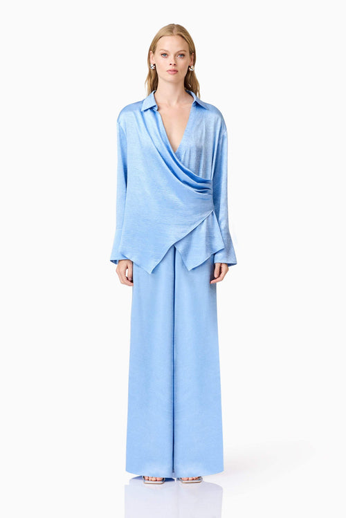 CURAAE Fleur Satin Shirt In Blue