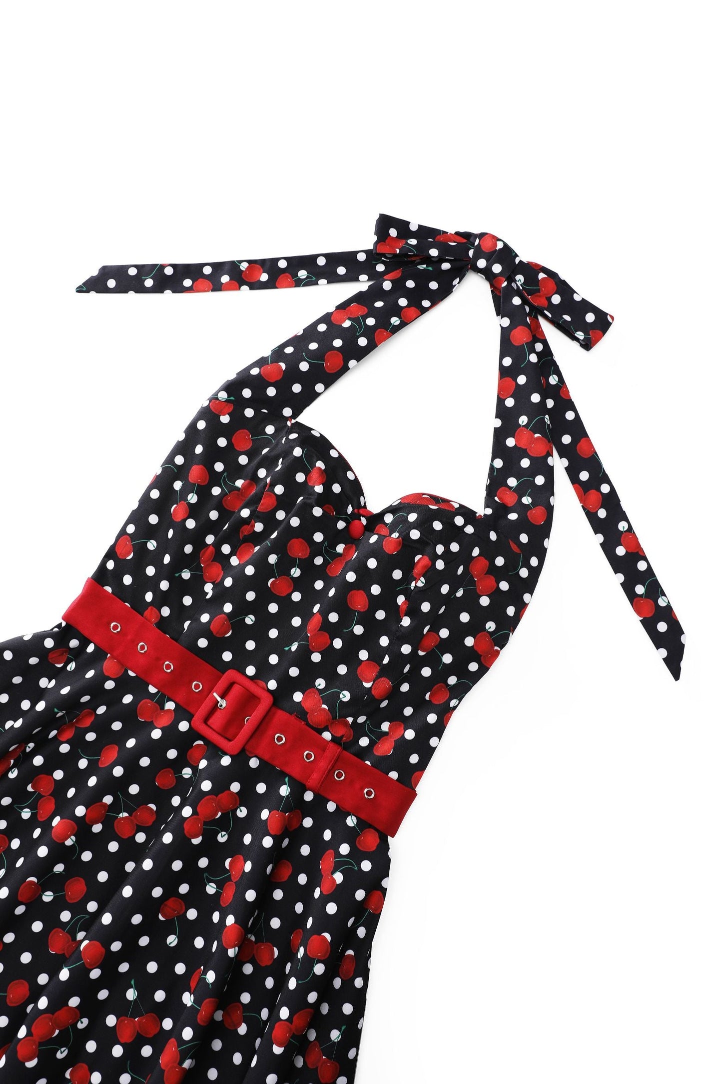Daisy Rockabilly Cherry Halter Dress in Black/Red