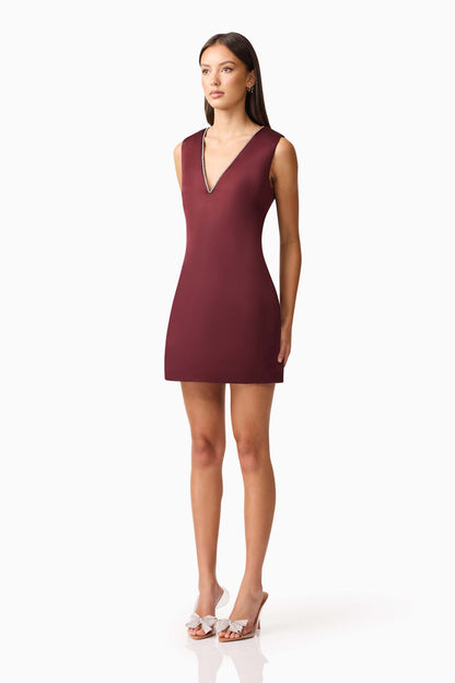 Livia Shift Mini Dress in Burgundy