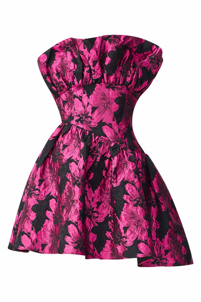 Holly Asymmetrical Mini Dress in Pink & Black Floral